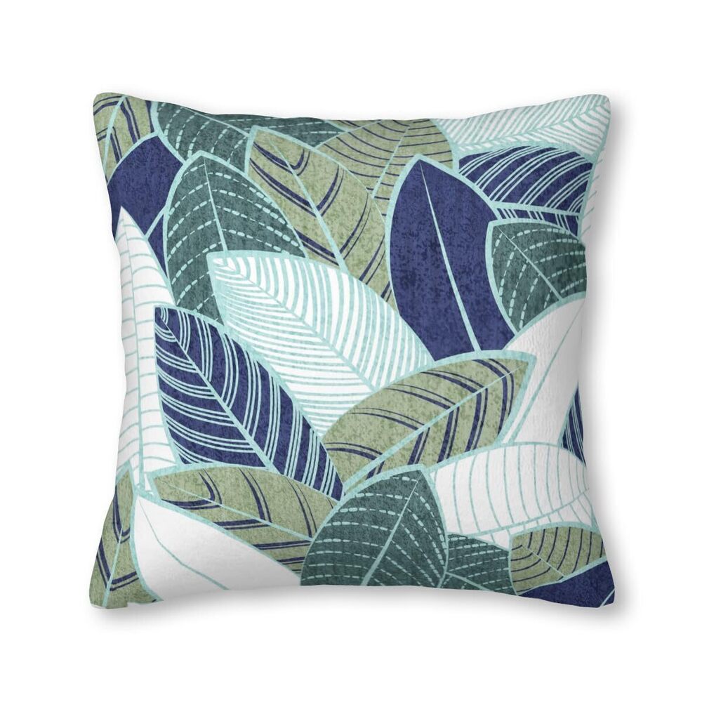 5803 Leaf Wall Navy Blue Pine and sage Green Leaves Mint Lines Velvet Throw
